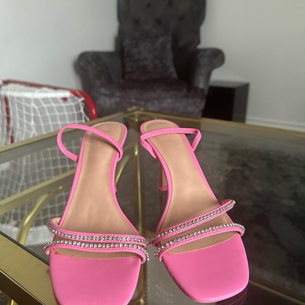 Call It Spring Pink Heels with Rhinestone Straps